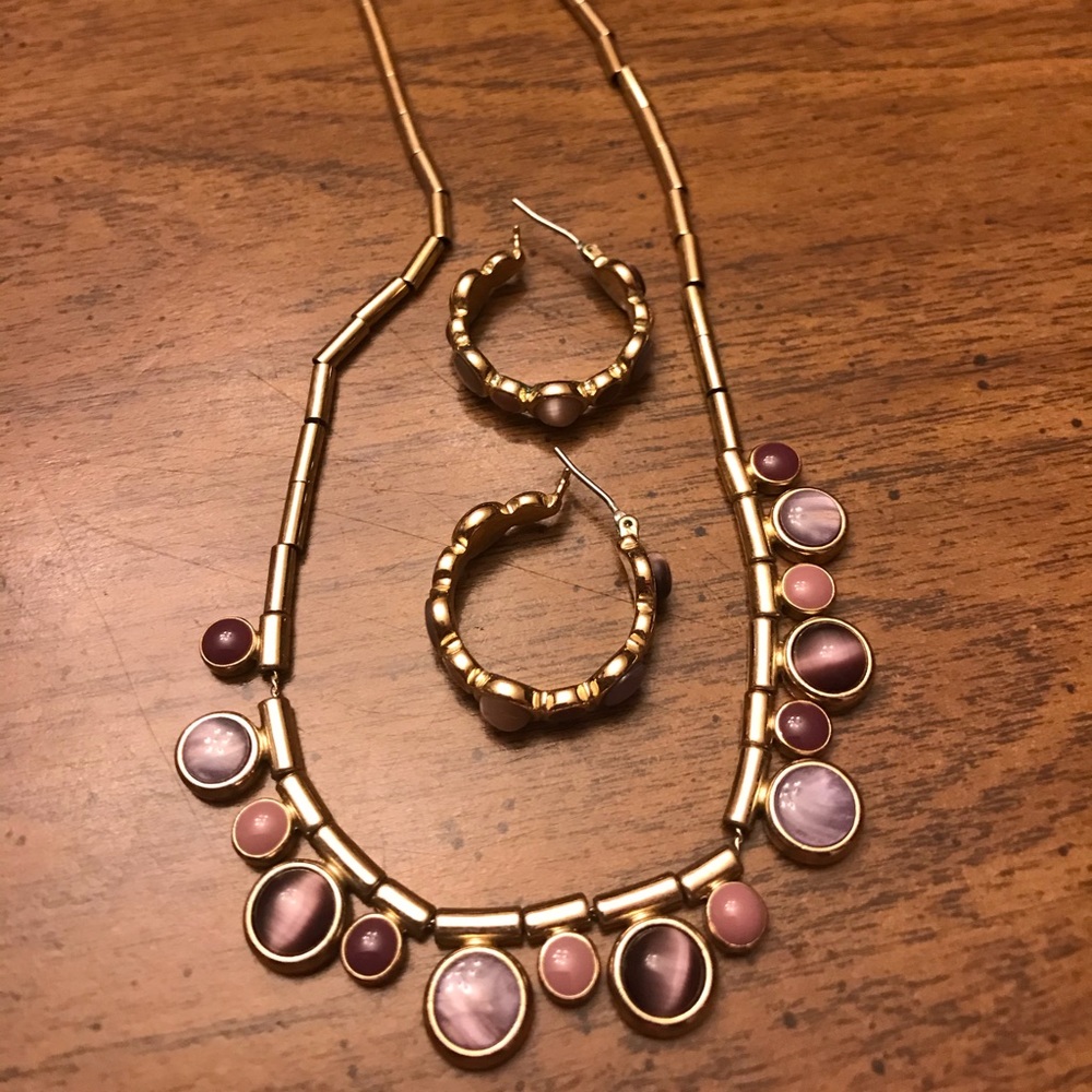 Necklace and earring set- god and purple